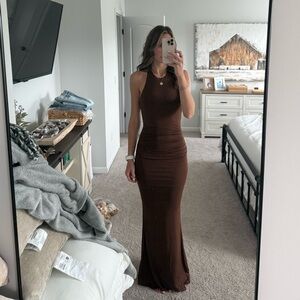 Hello Molly ICONIC DREAM HALTER MAXI DRESS CHOCOLATE